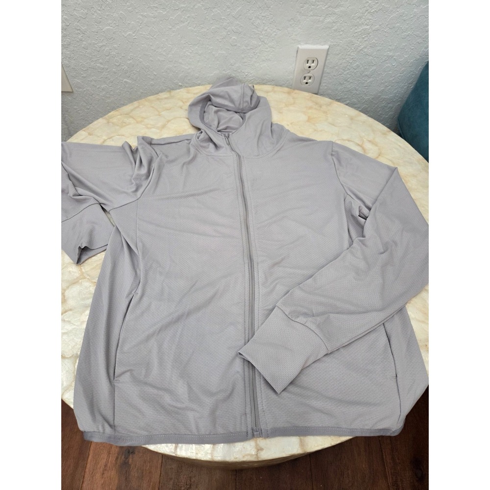 Womens Light Gray Full Zip Athletic Hoodie Jacket with Thumbholes Size M